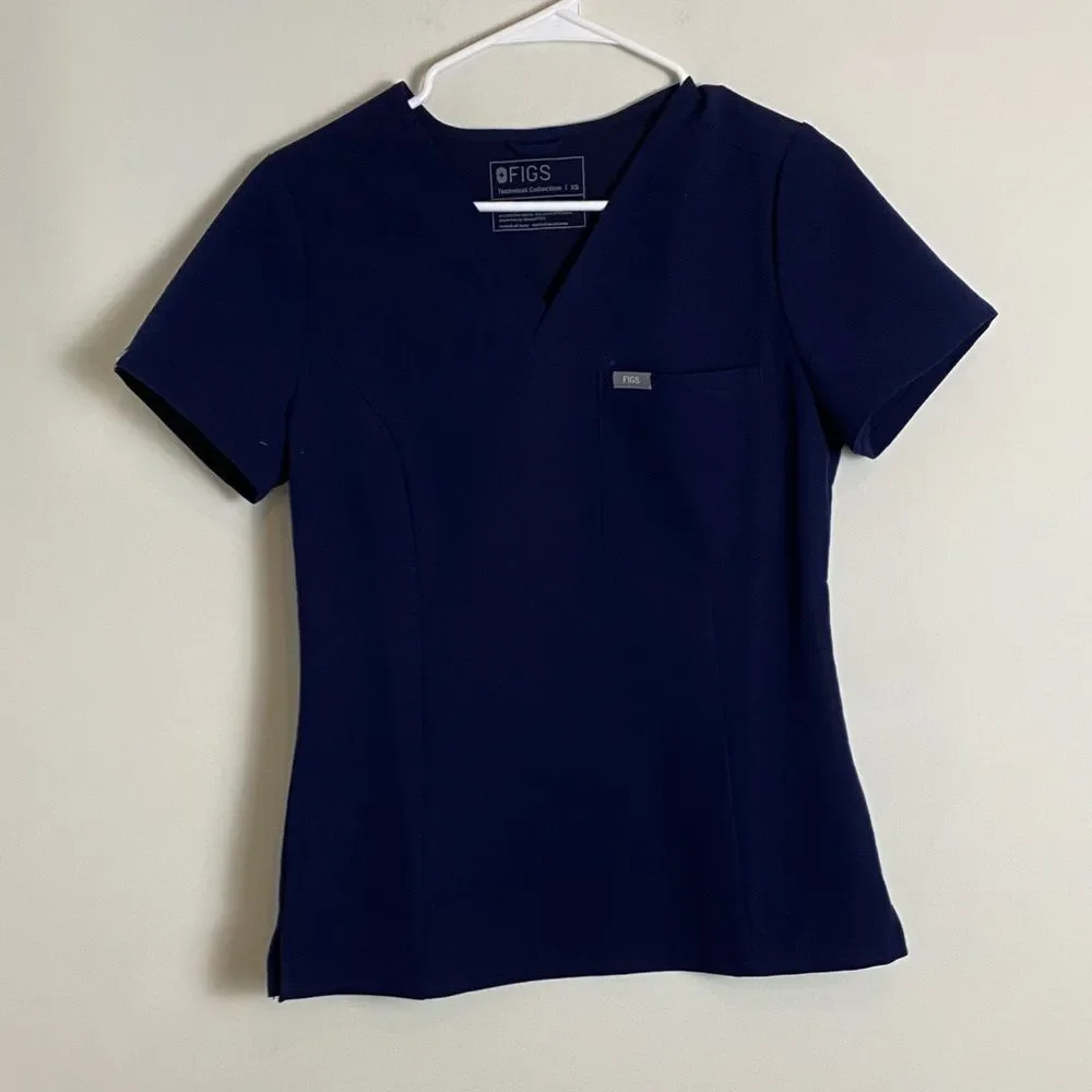 Figs Navy Blue Scrub Set: Catarina Top, Cargo Jogger Scrub Pants XS - Picture 2 of 9